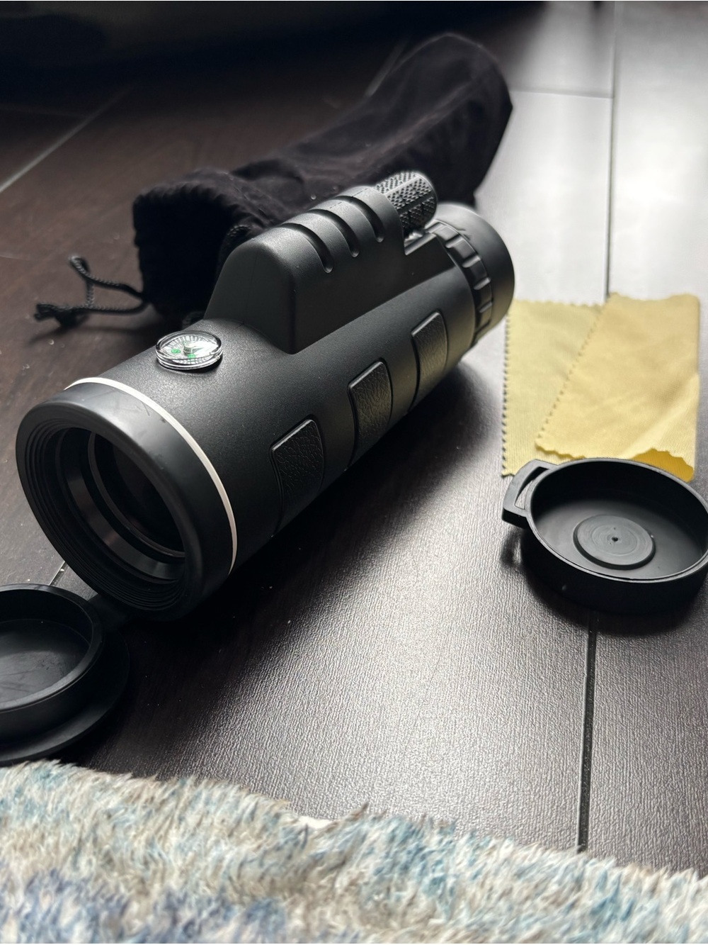 Black Monocular Telescope with Compass - Portable Outdoor Optical Monocular
